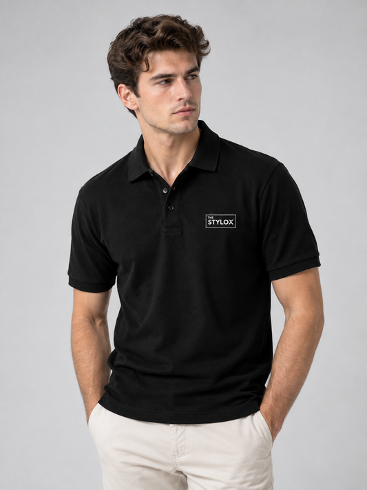 Essential THE STYLOX Logo Polo – Black