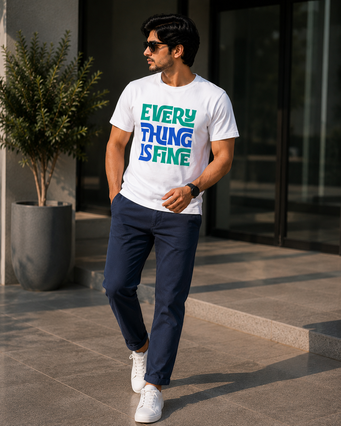 Everything Is Fine Graphic T-Shirt – Navy