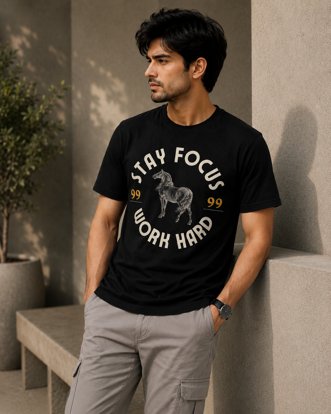 Stay Focus Work Hard Graphic T-Shirt – Black