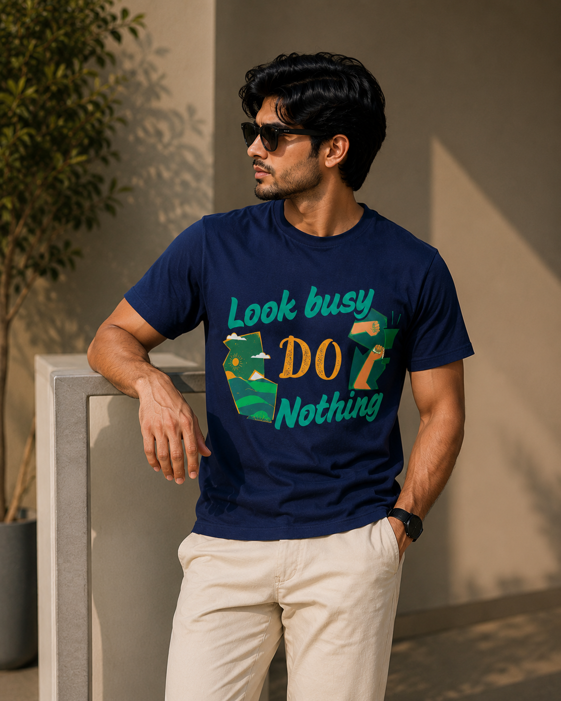Look Busy Do Nothing Graphic T-Shirt – Navy