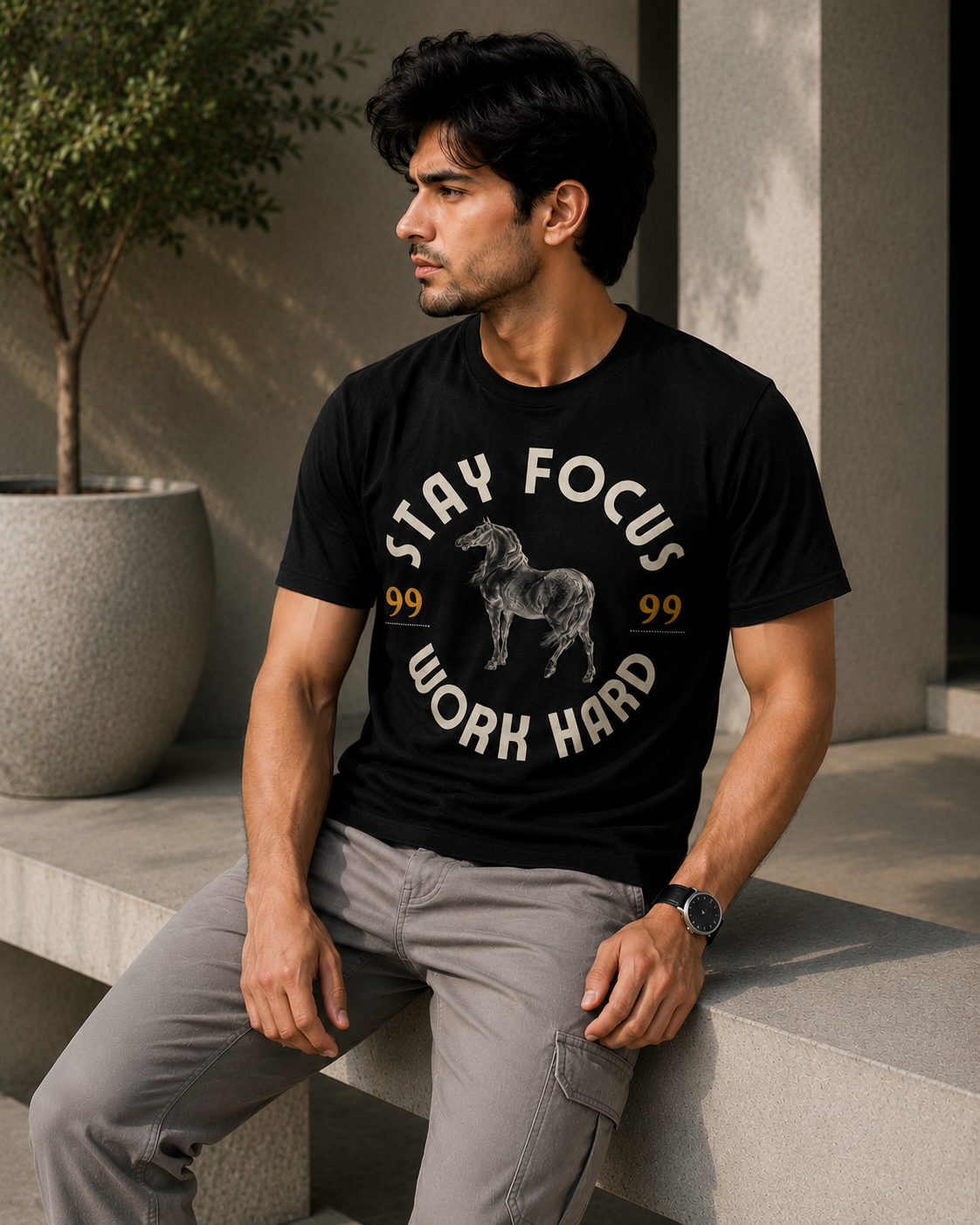 Stay Focus Work Hard Graphic T-Shirt – Black