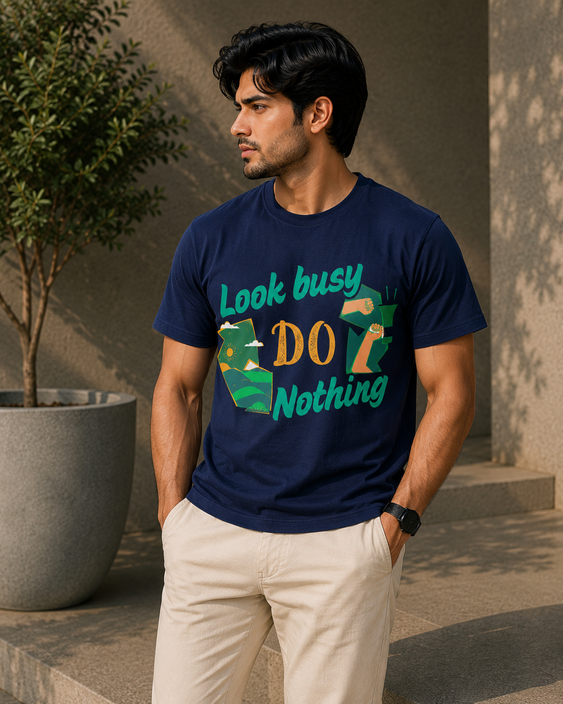 Look Busy Do Nothing Graphic T-Shirt – Navy