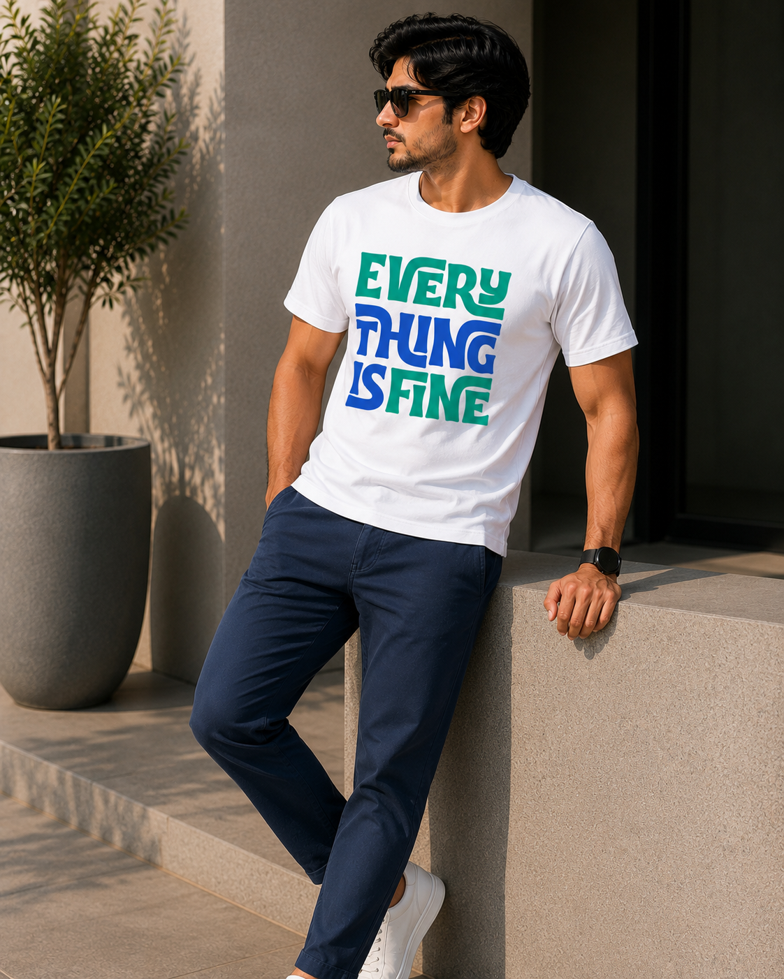 Everything Is Fine Graphic T-Shirt – Navy