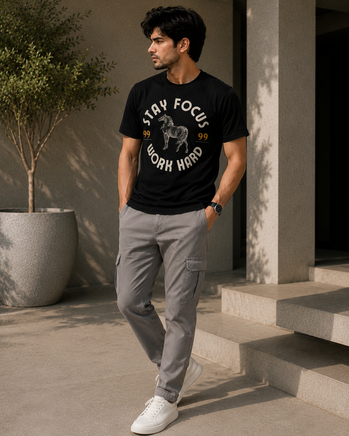Stay Focus Work Hard Graphic T-Shirt – Black