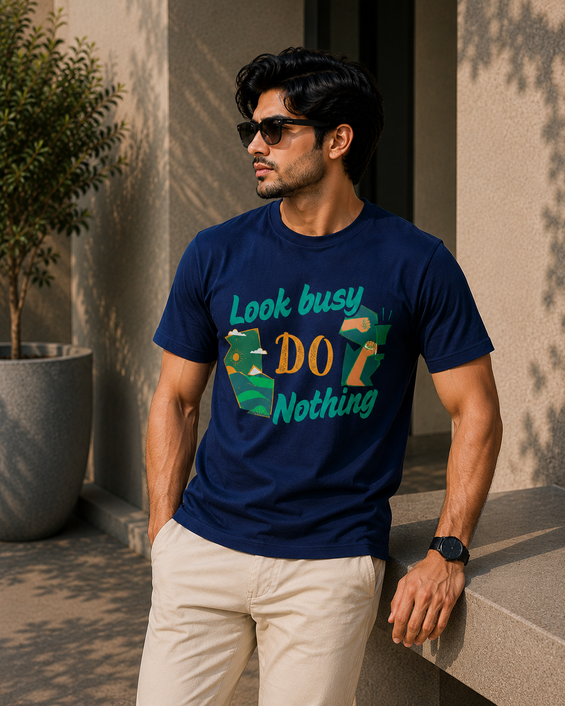 Look Busy Do Nothing Graphic T-Shirt – Navy