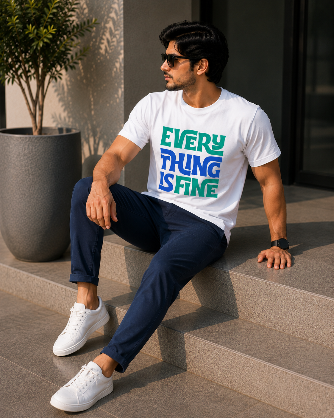 Everything Is Fine Graphic T-Shirt – Navy