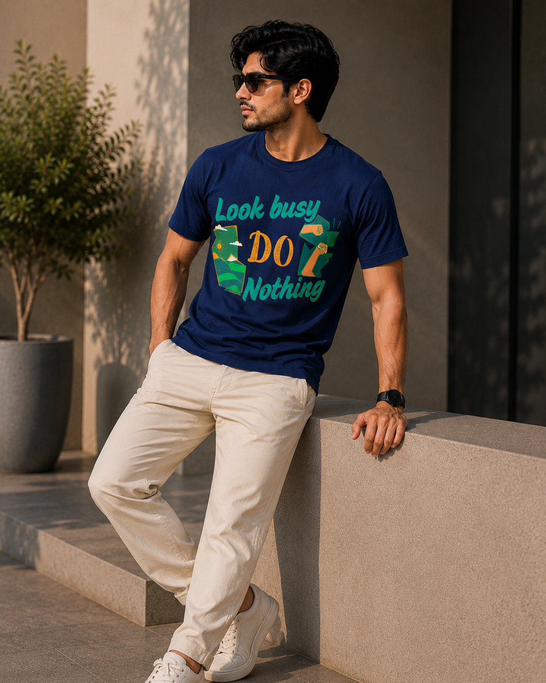 Look Busy Do Nothing Graphic T-Shirt – Navy