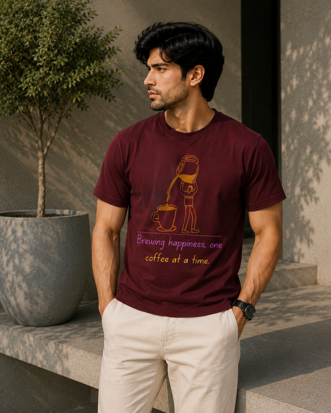 Brewing Happiness Coffee Graphic T-Shirt – White