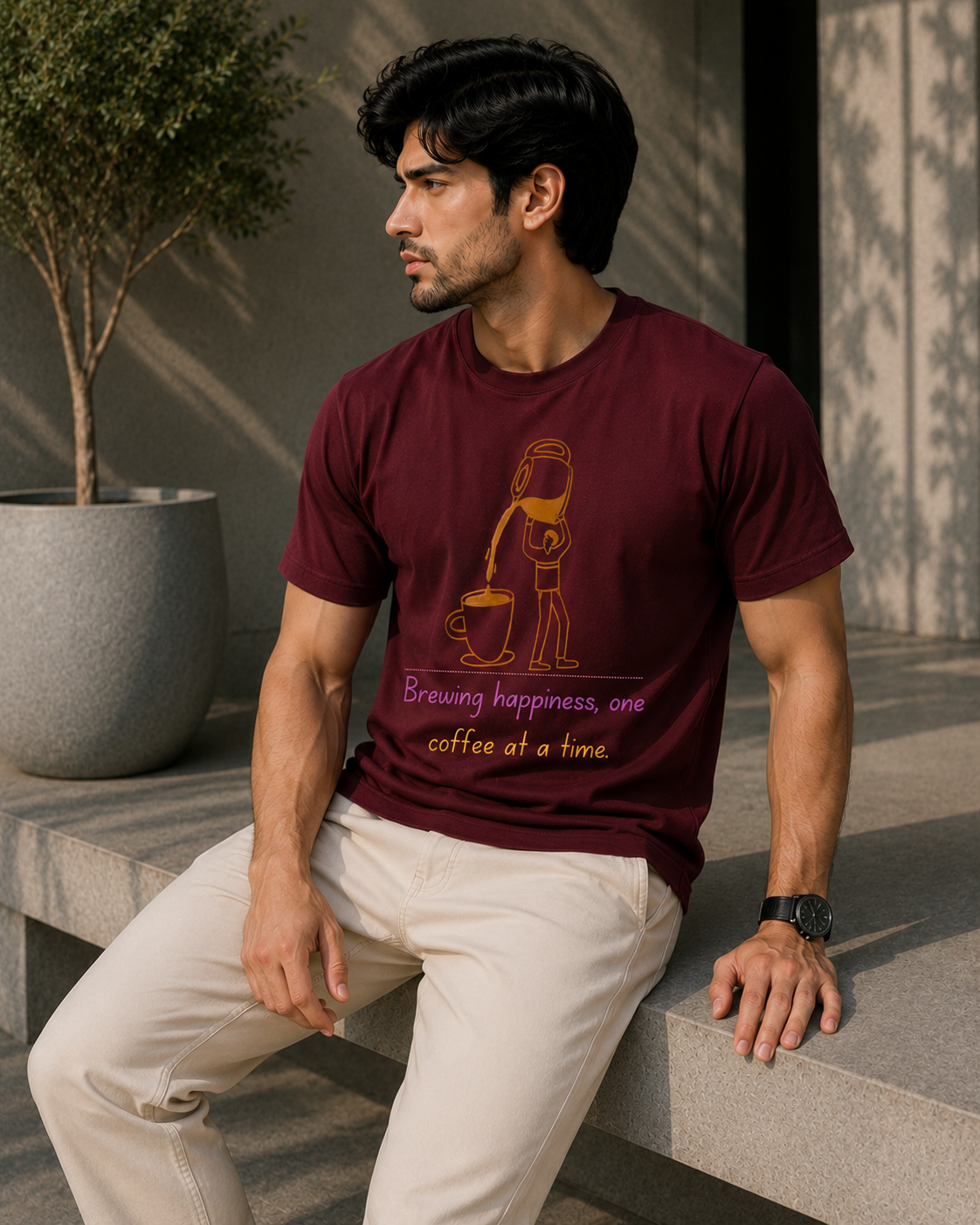 Brewing Happiness Coffee Graphic T-Shirt – White
