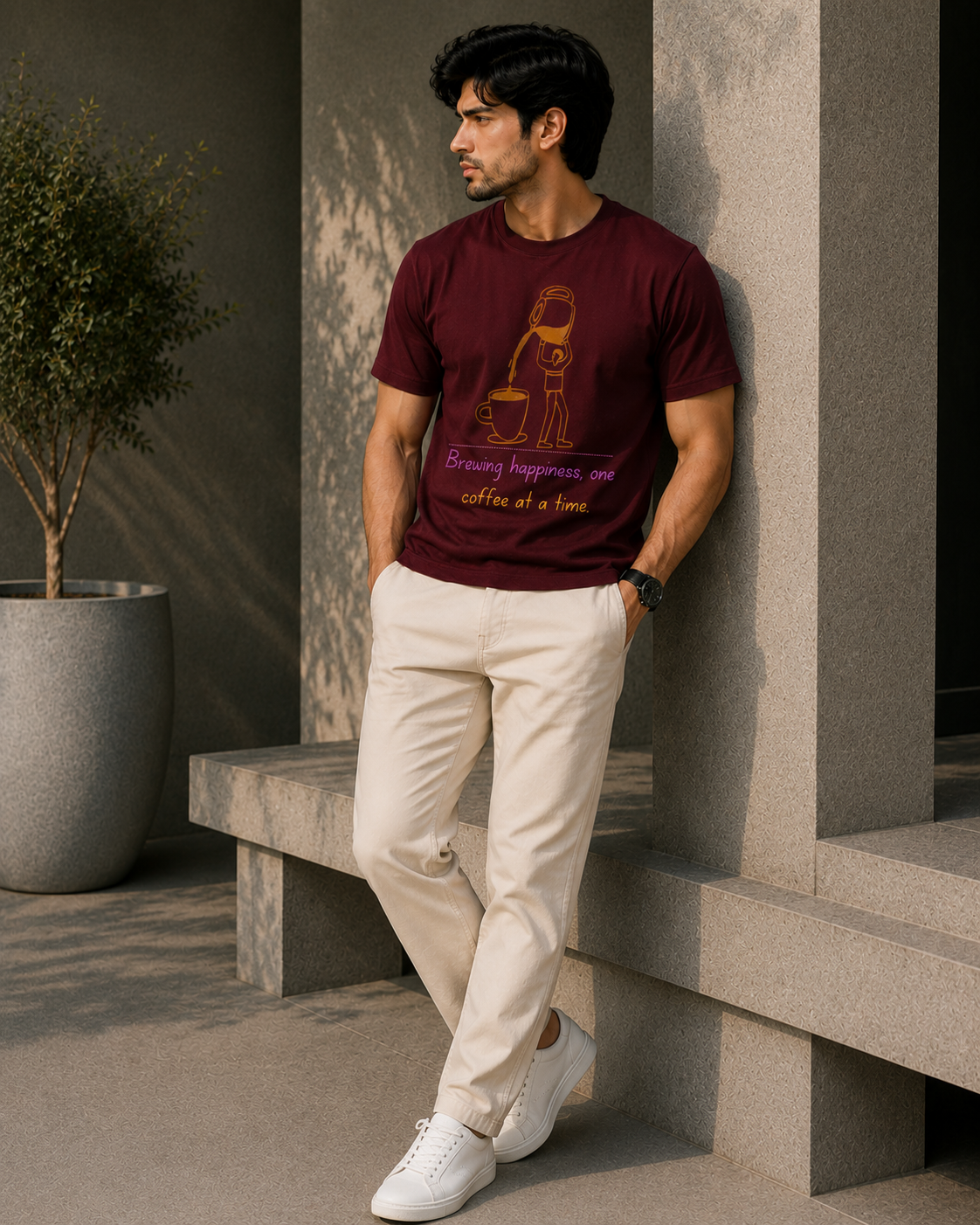 Brewing Happiness Coffee Graphic T-Shirt – White