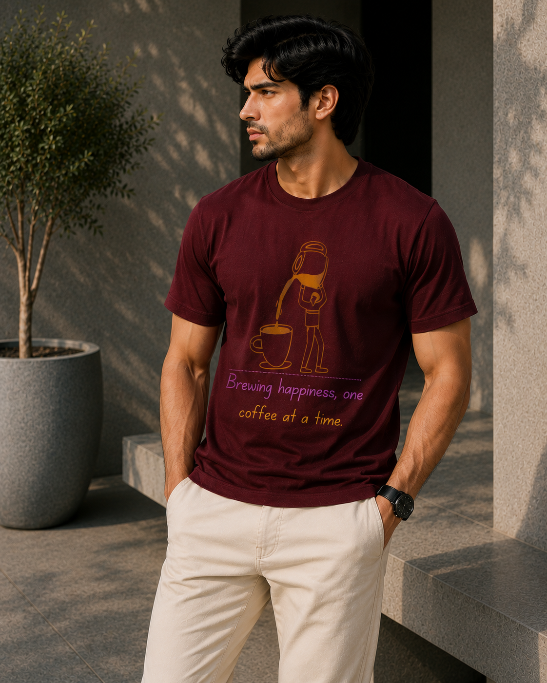 Brewing Happiness Coffee Graphic T-Shirt – White